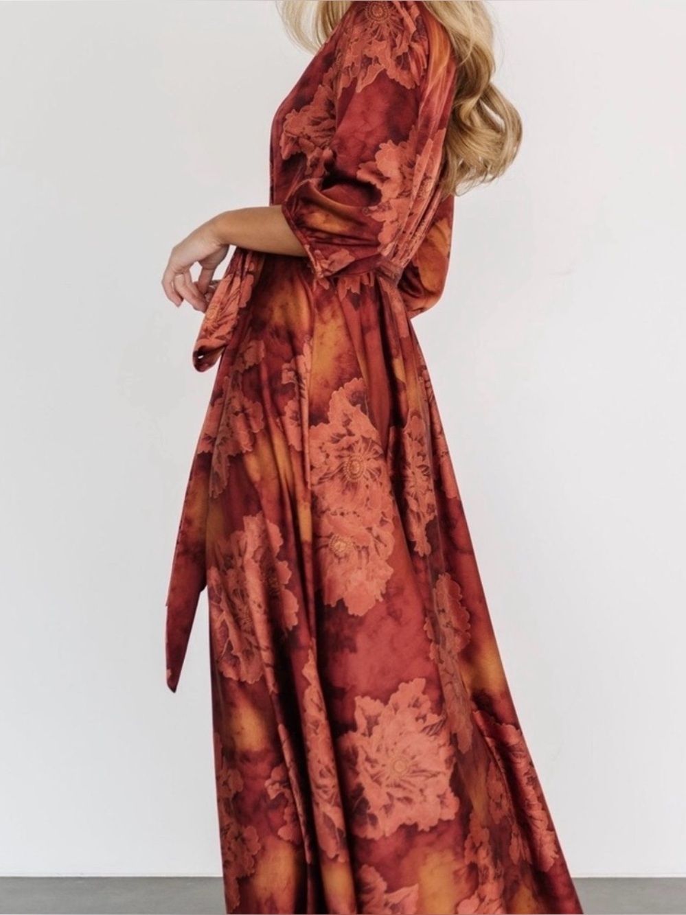 Baltic Born Terracotta Floral Tie-Waist Satin Paula Maxi Dress 2XL - Picture 2 of 7